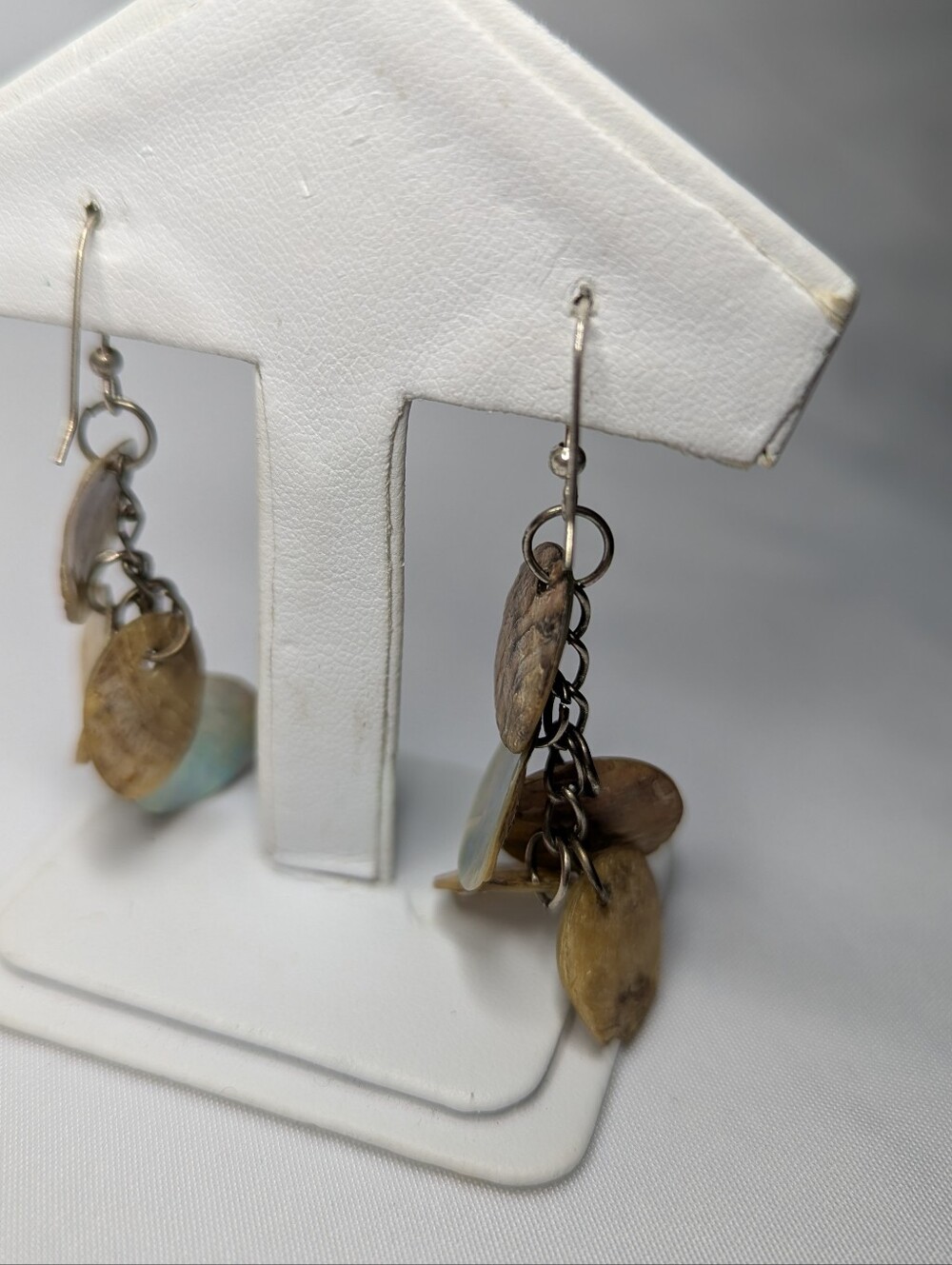 Dangle Shell Disc Earrings - Natural Multi-Color - Picture 3 of 6